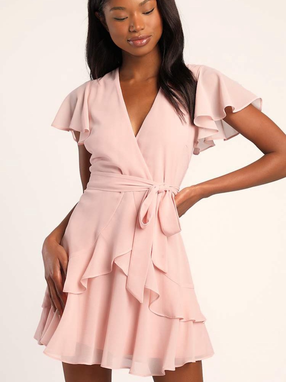 NWT Lulus Sweet Like You Blush Ruffled Mini Dress